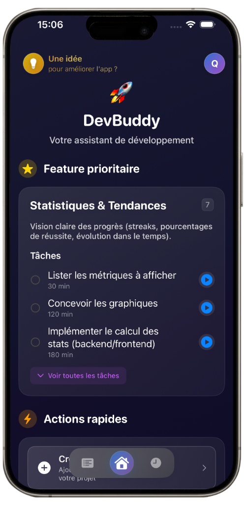 Tableau de bord One Feature
